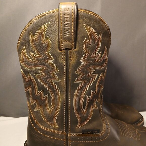 Wolverine Mens Rancher Work Boots 7.5M Brown Leather Mid Calf Steel Toe Western - Picture 10 of 16